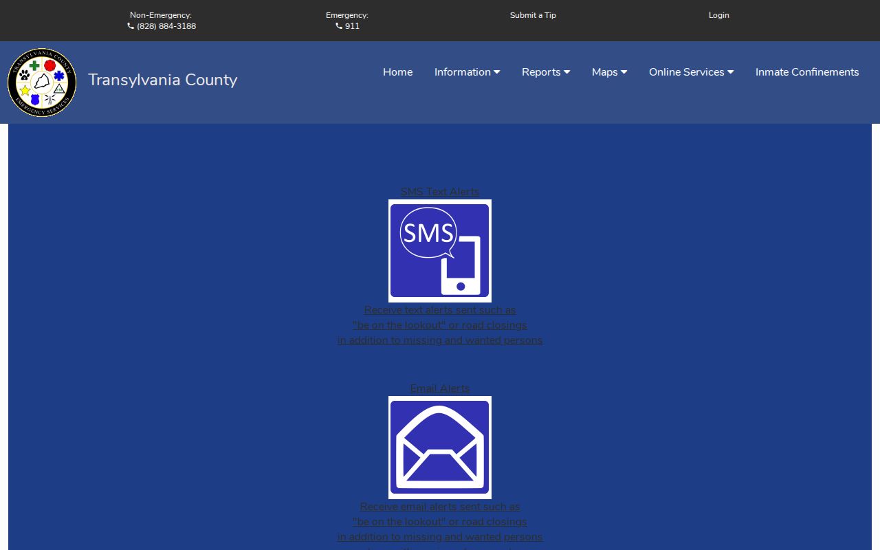 Transylvania County Citizen Connect SMS and email alert categories