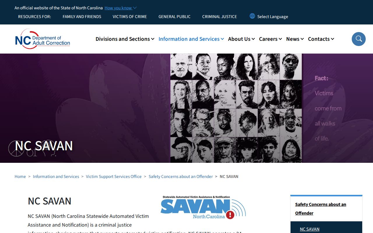 Transylvania County NC SAVAN custody-record search screen